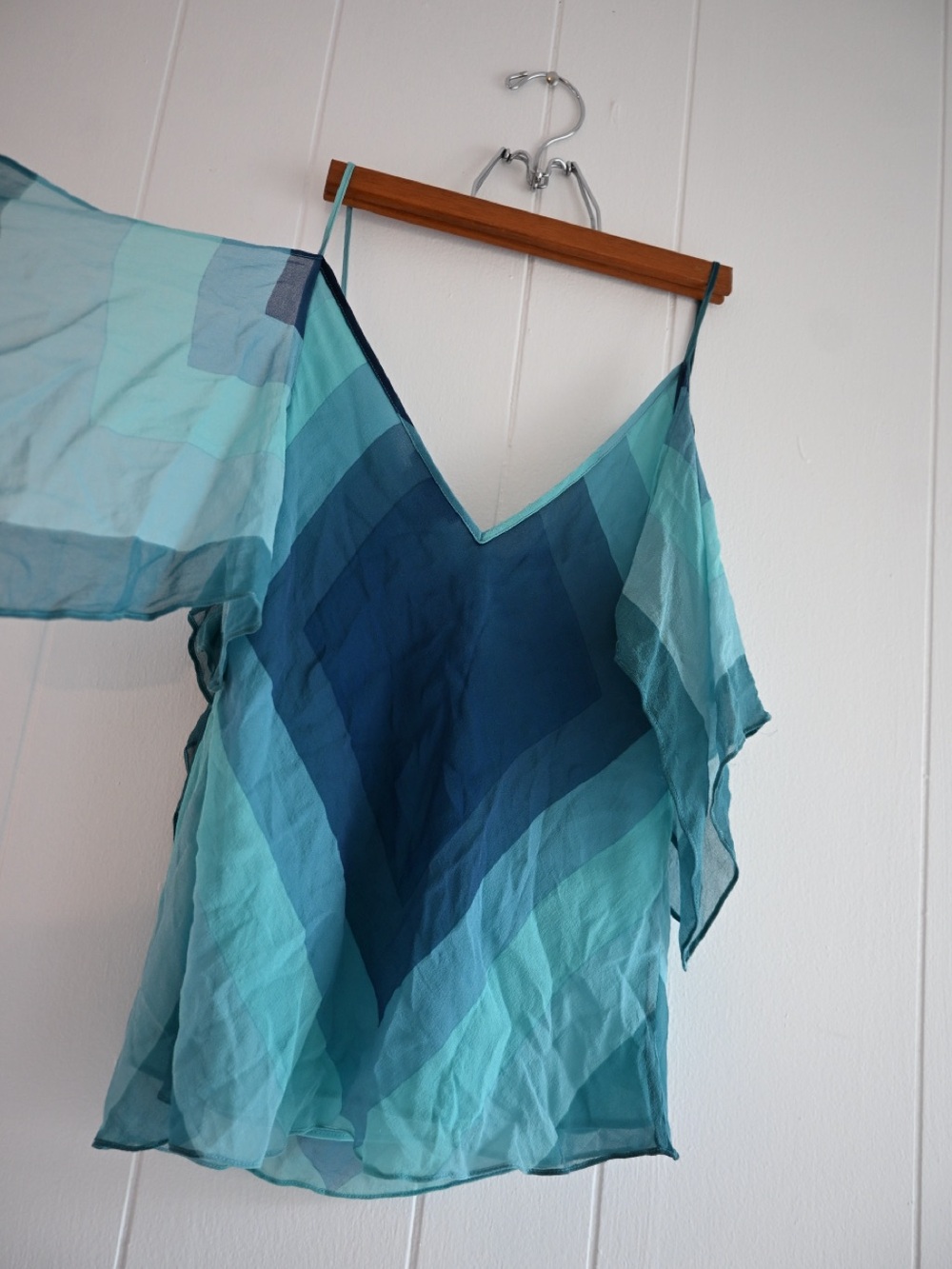 BCBGMaxAzria Blue Ombre V-Neck Sheer Silk Camisole